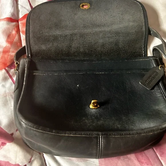 Coach Black Leather Shoulder Bag with Gold Accents - Picture 2 of 13